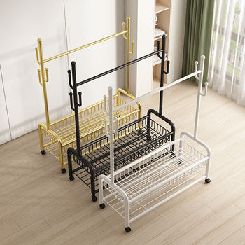 Clothes Rack Floor Household Movable Bedroom Clothes Rack Balcony Clothes Rack Indoor Simple Rod Coat Rack