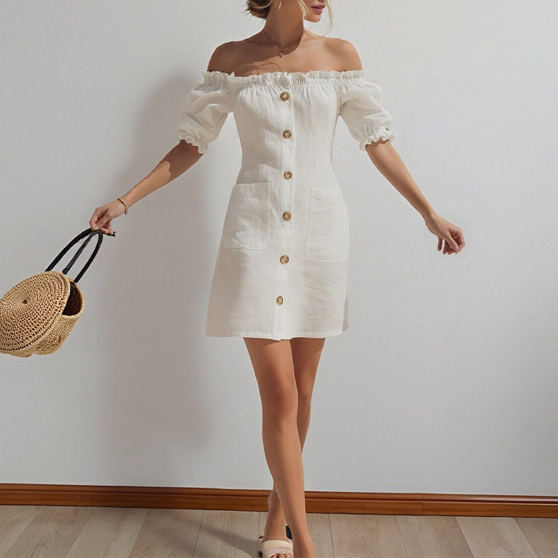 Summer Womens Dress Elegant Solid Color Off Shoulder Bodycon Mini Skirt Perfect for Casual Outings Wholesale