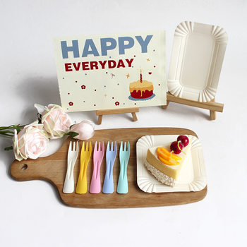 Disposable Cutlery Set, Dessert Plate, Birthday Biodegradable Straw Deer Cake Tableware
