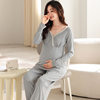 Summer Postpartum Cotton Pajamas for Pregnant Women with Chest Pads Pure Color Spring and Autumn Home Clothes for Pregnant Women Nursing