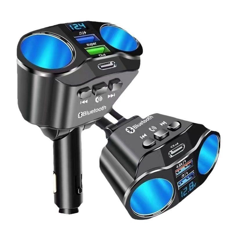 New Car Phone Charger Super Fast Charging Adapter One-To-Three Bluetooth Player Fm Transmitter for Car