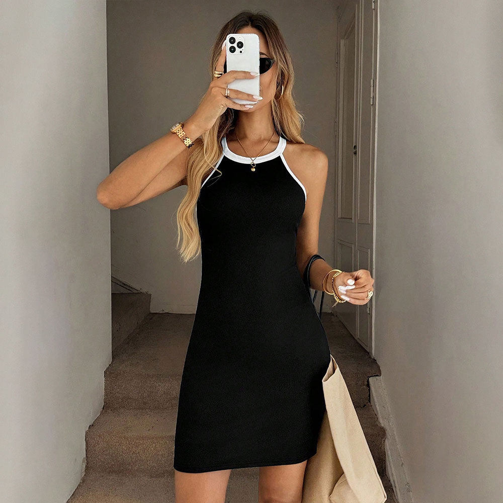 Sleeveless Color Block Cotton Dress Slim Fit Round Neck Summer Style Perfect for Casual Outings OEM Available