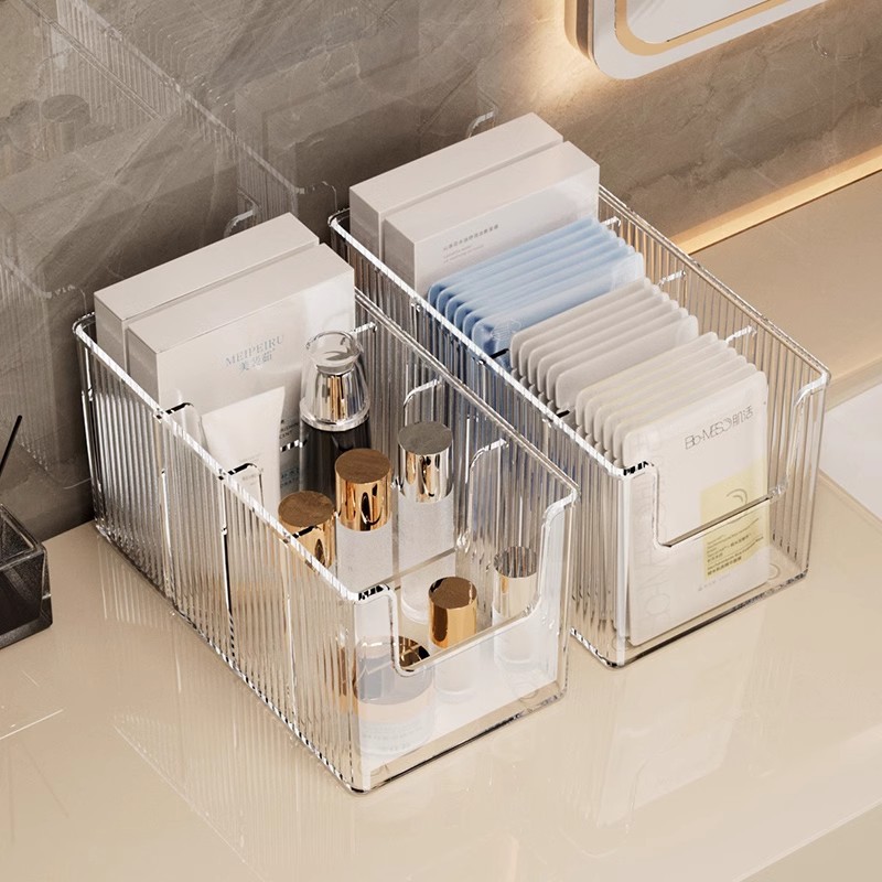 Desktop Multi-Grids Storage Box, Transparent Multi-Functional Cosmetics Storage Box, Detachable Water Emulsion Essence Mask Storage Box