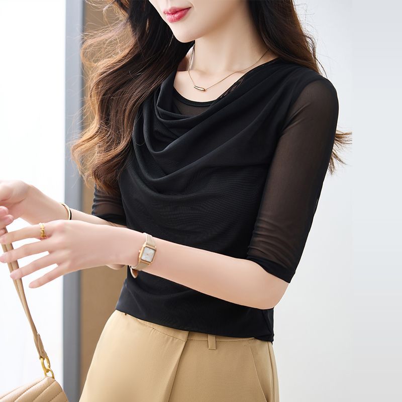 Summer Mesh Womens T Shirt Stylish Mid Length Sleeve Plus Size Flattering Fit Casual Everyday Wear Wholesale