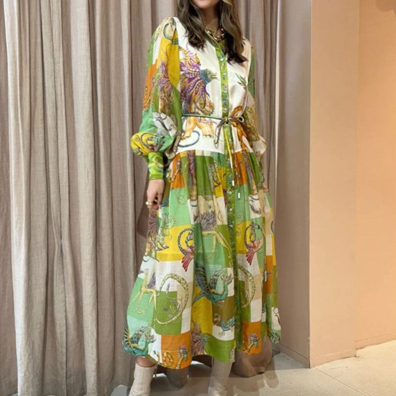 Summer Floral Long Dress for Women Lantern Sleeve Vacation Style Lightweight Fabric Wholesale Available
