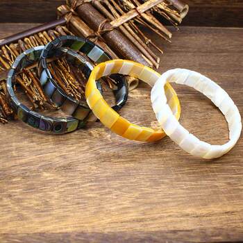 Factory Direct Sales Natural Stone Simple Shell Jewelry Square Double-Sided Abalone Bracelet Yellow Butterfly Shell Bracelet