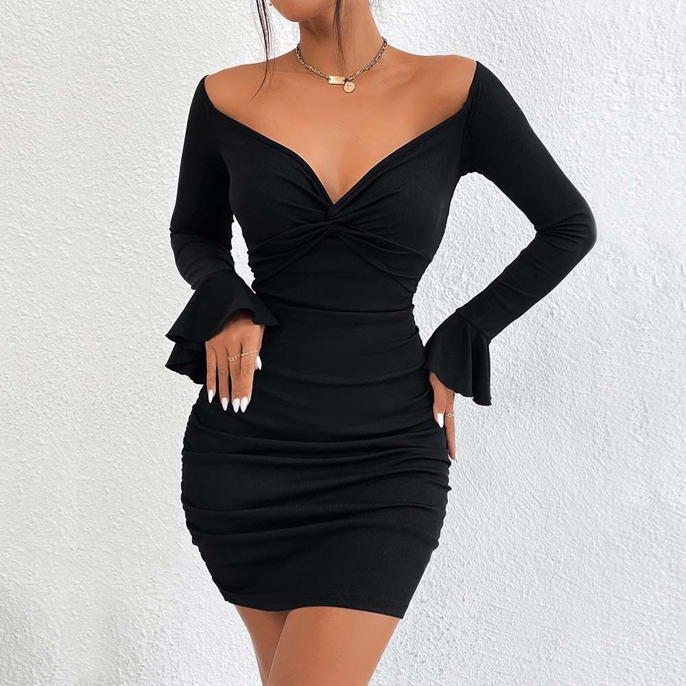 French Style Womens Dress Elegant Fit Flared Sleeves Short Length Spring Summer Fashion Wholesale Available