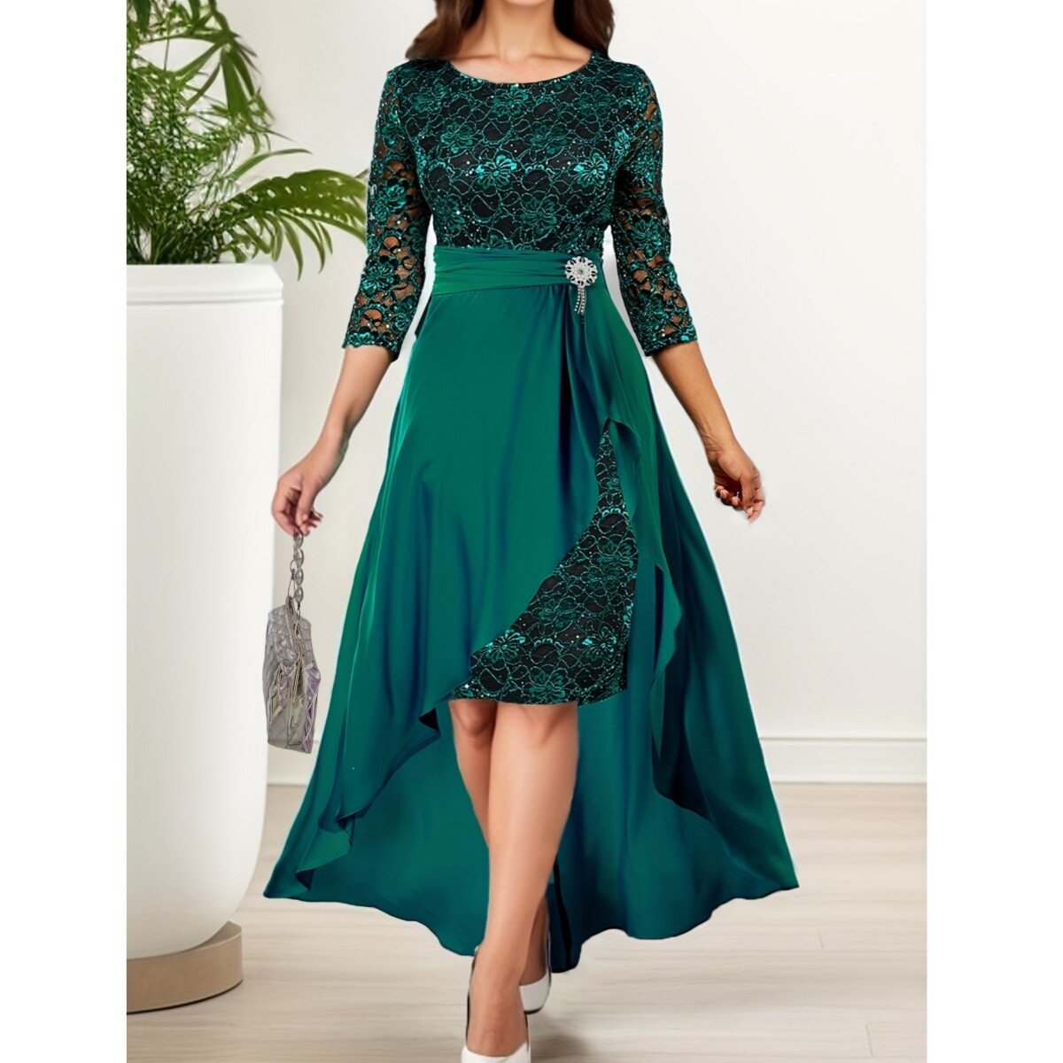 Lace Detachable Chiffon Dress Irregular Hem Elegant Design Spring Summer Perfect for Bridesmaids Wholesale Available