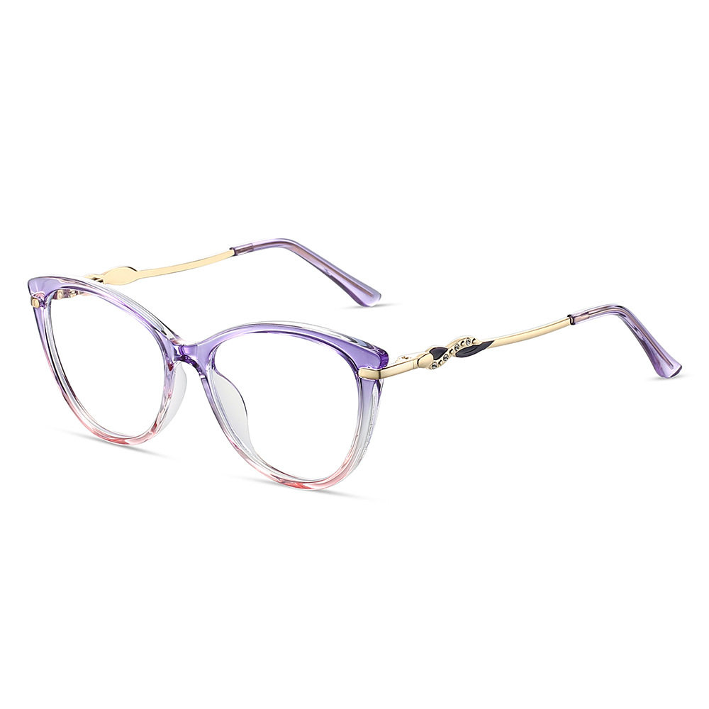 Cross-border New TR90 Fashion Anti-blue Glasses Frame Cat's Eye Women's Myopia Optical Flat Lens