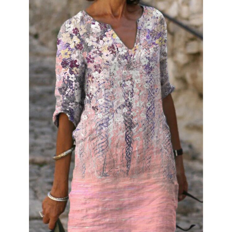 Floral V Neck Straight Maxi Dress Summer Casual Style Womens Fashion Available in Various Sizes