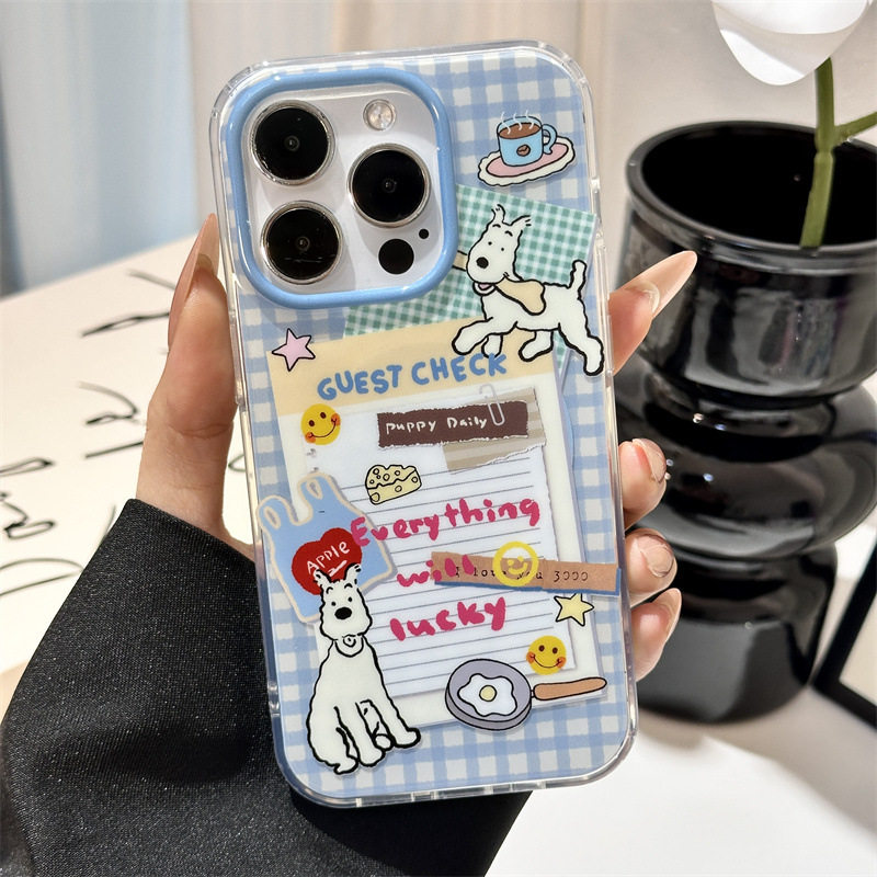 Blue Checkered Label Shopping Bag White Dog Magnetic Case Suitable for iPhone 17 Apple 16 Pro Max Phone Case 15 Creative 14