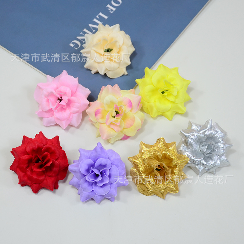 diy仿真绒布玫瑰花朵绢花假花婚庆装饰花金色角玫花头戏曲头花