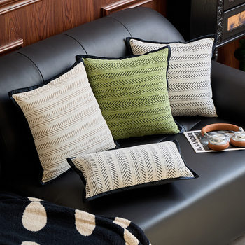 Chenille Pillowcase Accessible Luxury High-End Living Room Pillow Cushion Fishbone Pattern Jacquard Retro Art Sofa Pillow