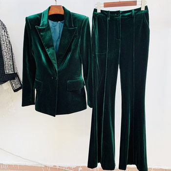Quality Spot 2025 Winter New Professional Fashion Gold Velvet Suit Jacket + Slim Bootcut Pants Suit Two-Piece Set