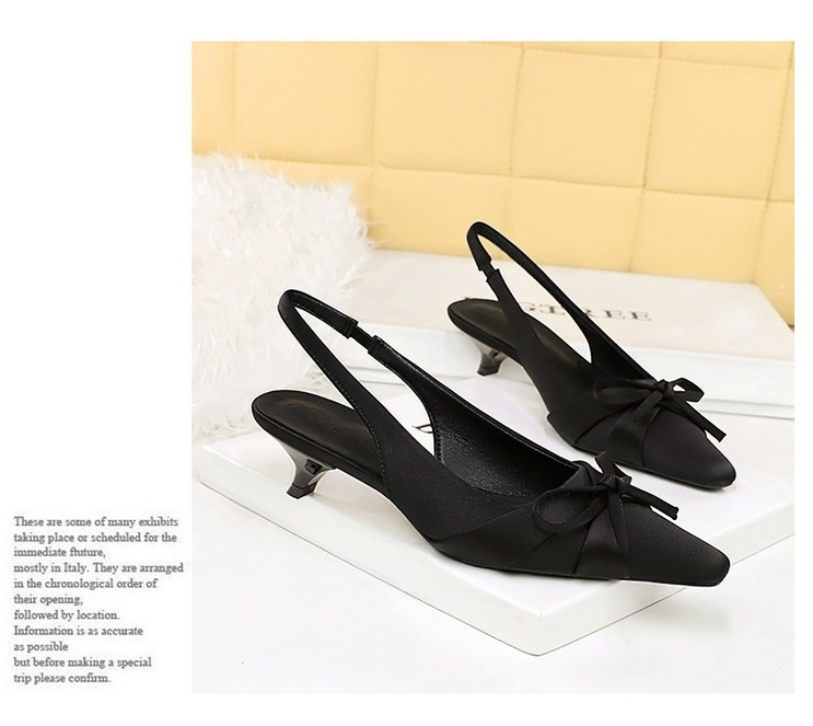 Giày cao gót mũi nhọn lụa satin thắt nơ quai hậu nữ tính — Màu đen, Màu đỏ rượu, Màu sâm panh
