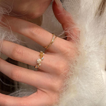 Design feeling drop oil shell zircon open ring female niche unique gentle fashion temperament all-match ring ring ring