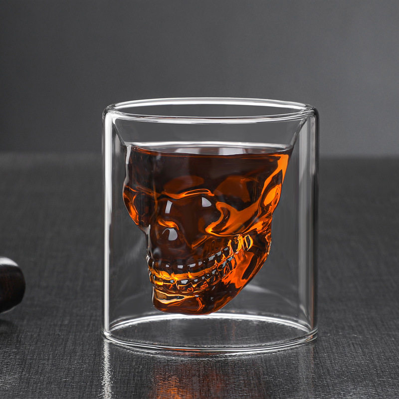 Heat Resistant Glass Factory Wholesale Creative Skull Cup Pirate Skull Cup Double Layer Beer Cup