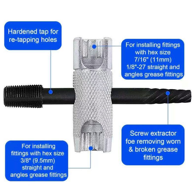 ,4 Way Zerk Grease Fittings Removal Tool Fit双用拆卸工具组套