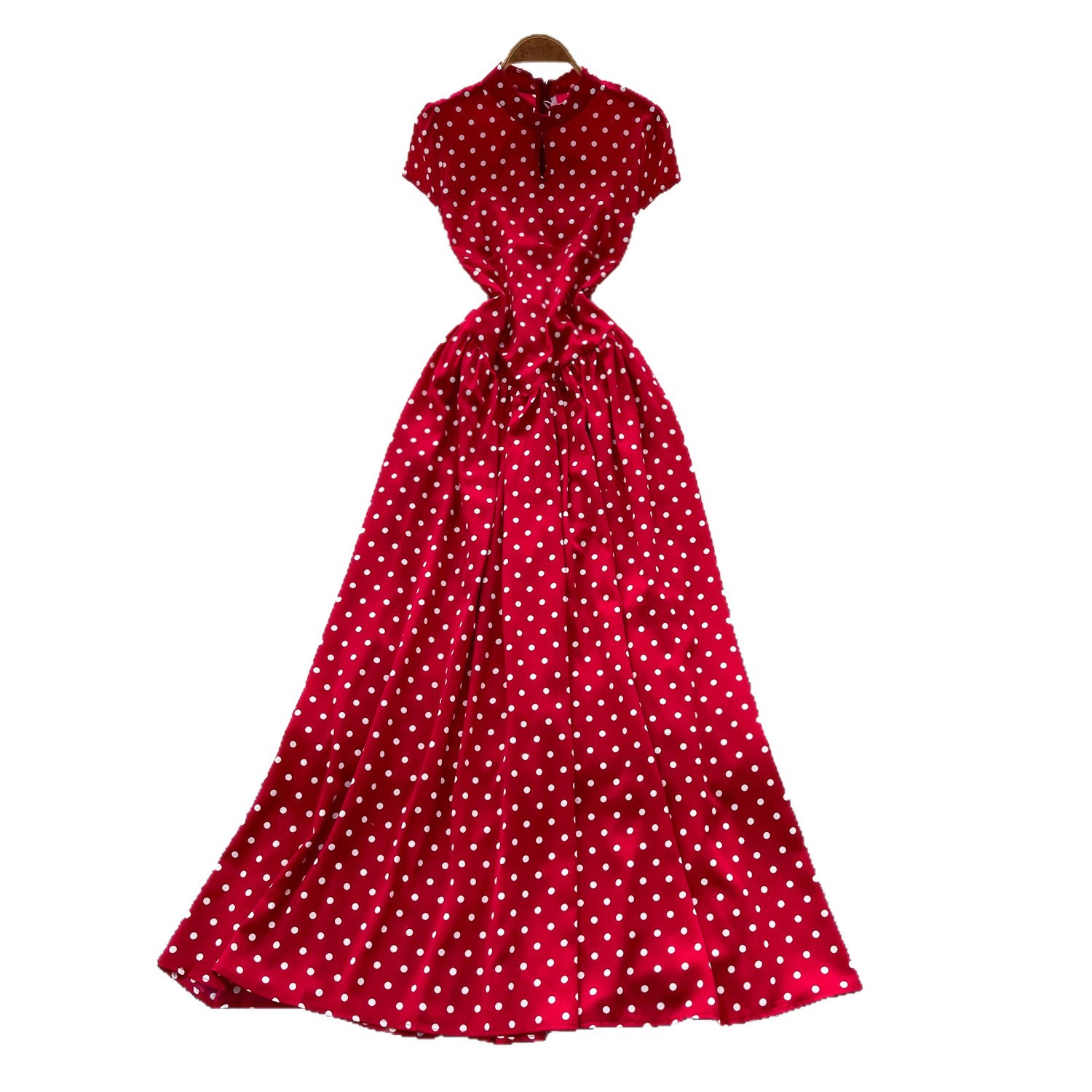 Vintage Red Short Sleeve Polka Dot Dress High Waist A Line Silhouette Summer Casual Wear for Work Wholesale Available