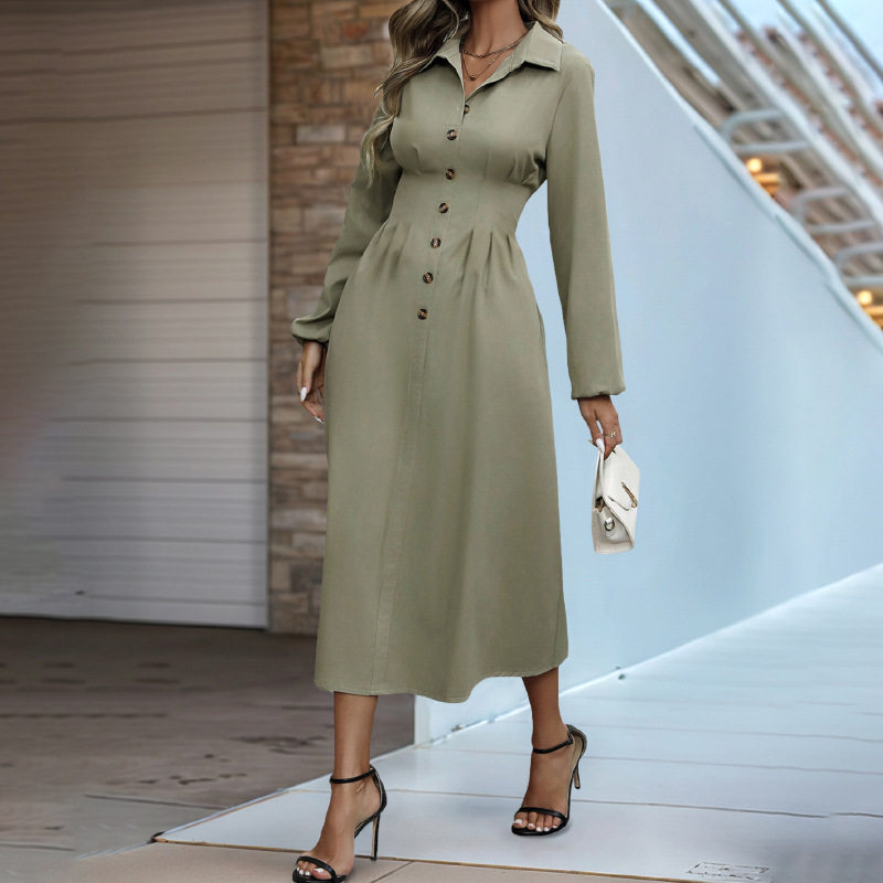 Elegant Solid Color Shirt Dress Slim Fit Fresh Style Versatile for Work or Casual Available for Wholesale