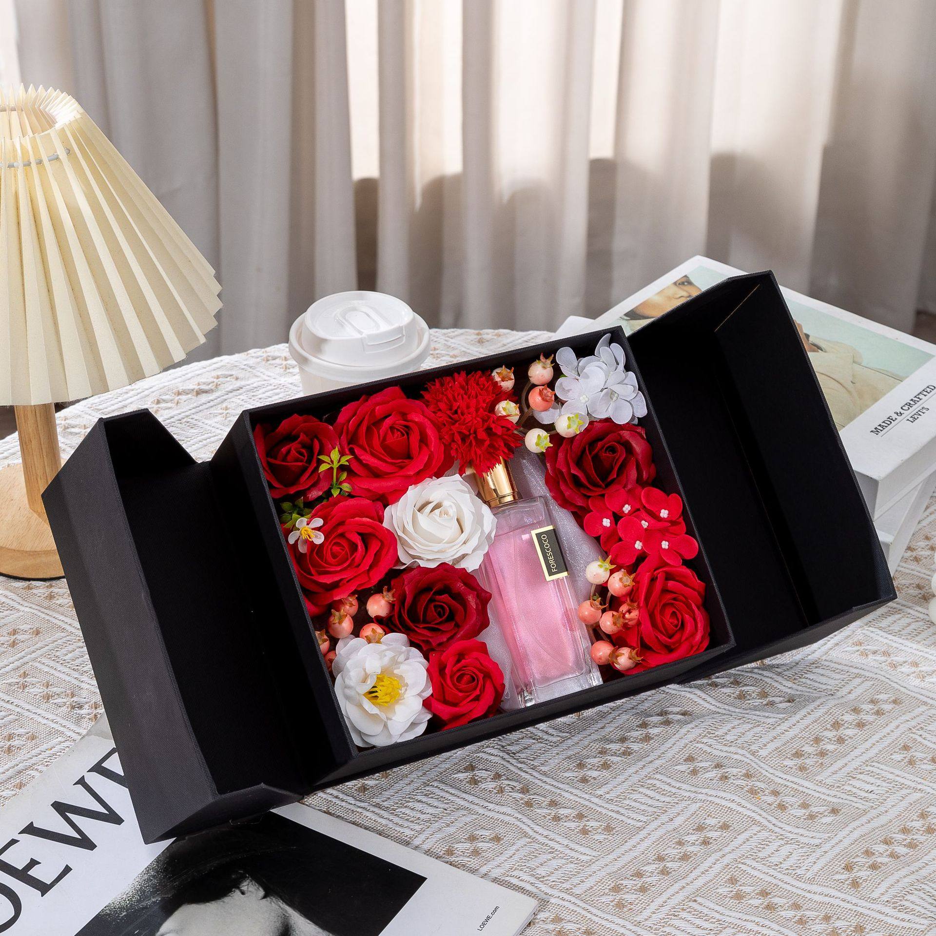 香水石鹸花ギフトボックスセット赤ピンク