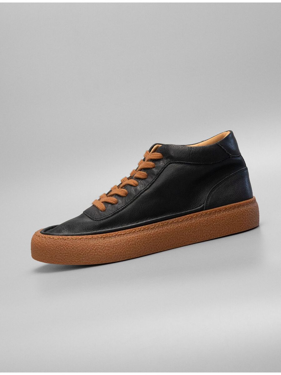 Giày sneaker nam da bò màu trơn phong cách retro — Màu đen