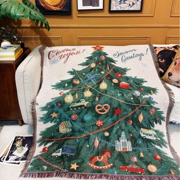 Foreign Trade Christmas Cartoon Sofa Blanket Cotton Thread Blanket Warm Holiday Living Room Rental Room Leisure Blanket Sofa Towel