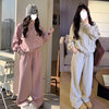 Casual Sports Suit Women's Sweatshirt Fleece-Lined Winter Fashion Slim Hong Kong Style Lazy Style Wide-Leg Pants Two-Piece Set