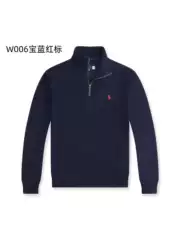Cross-Border Spring and Autumn American-Style Rl Pony Embroidered Sweatshirt with Stand Collar, Half-Zip, Pure Cotton Polo Cardigan Casual Top