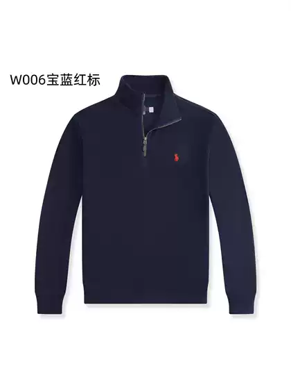 Cross-Border Spring and Autumn American-Style Rl Pony Embroidered Sweatshirt with Stand Collar, Half-Zip, Pure Cotton Polo Cardigan Casual Top