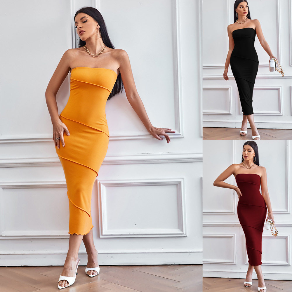 Strapless Bodycon Dress Solid Color Elegant Summer Beachwear Perfect for Parties and Casual Outings Wholesale