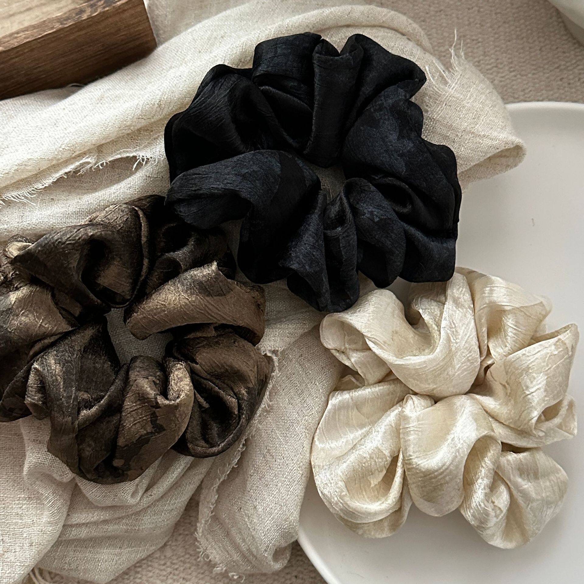 Texture French Retro High-grade Wide-brimmed Large Intestine Hair Ring Ponytail Head Rope Hair Ring Large Bowel Ring