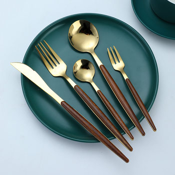 Stainless Steel Tableware Knife and Fork Spoon Portuguese Clip Handle Light Luxury Imitation Wood suit Hotel Western Korean Steak Knife and Fork