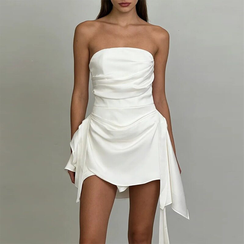 Summer Womens Dress Elegant Strapless Backless Design French Style Lightweight Fabric Wholesale Available