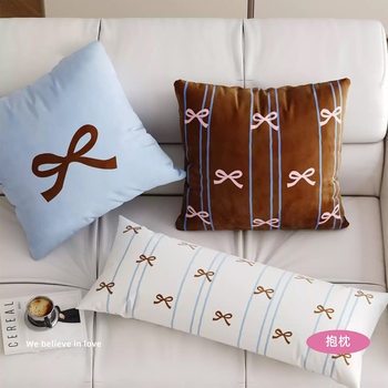 Korean Ins Style Bow Pillow Cover Living Room Sofa Large Cushion Sleeping Long Pillow Bed Back Waist Pillow