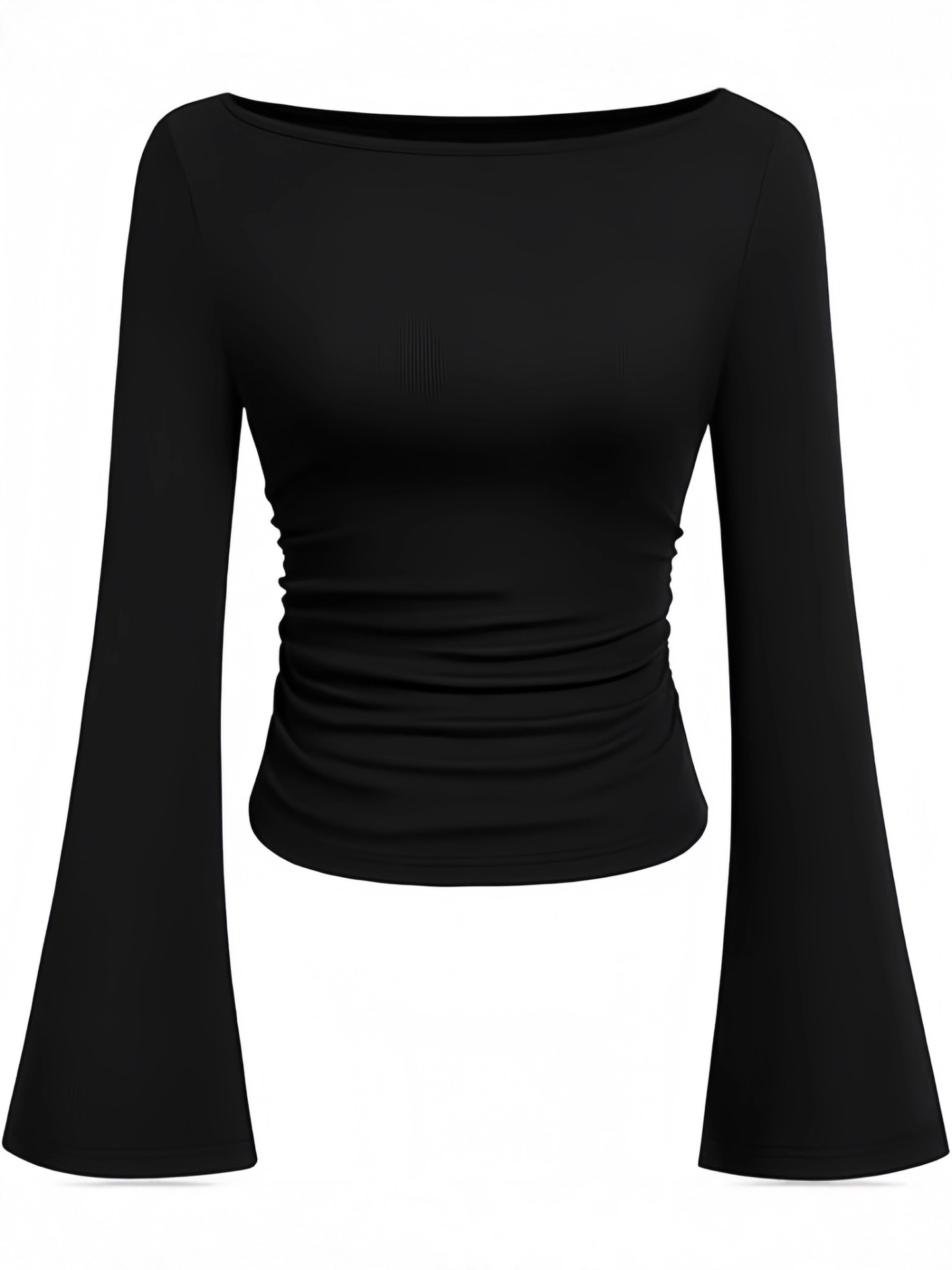 2025亚马逊跨境秋冬新款一字领百搭长袖t恤女装修身喇叭袖打底衫