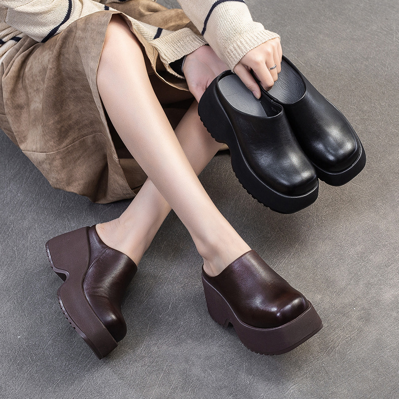 Giày Dép Lê Nữ Tăng Chiều Cao Đế Cao Hàng Mùa Xuân Thu Đông Phục Cổ Cổ Điển