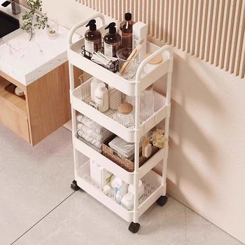 Household Plastic Movable Dormitory Supplies Living Room Snack Storage Trolley Rack Floor-Standing Multi-Layer Storage Rack
