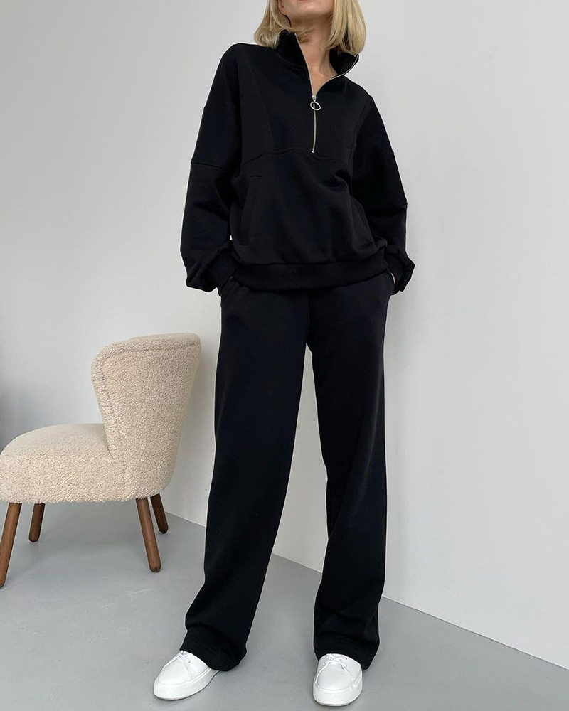 Womens Casual Zip Up Hoodie and Sweatpants Set Loose Fit Cotton Fabric Stylish Design Perfect for Everyday Wear