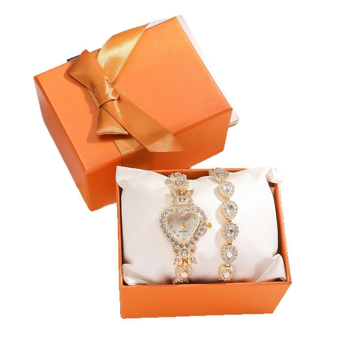 2 pcs/set Spring and Summer Ladies New Love Aurora Dial Diamond Watch Bracelet Gift suit Birthday Gift