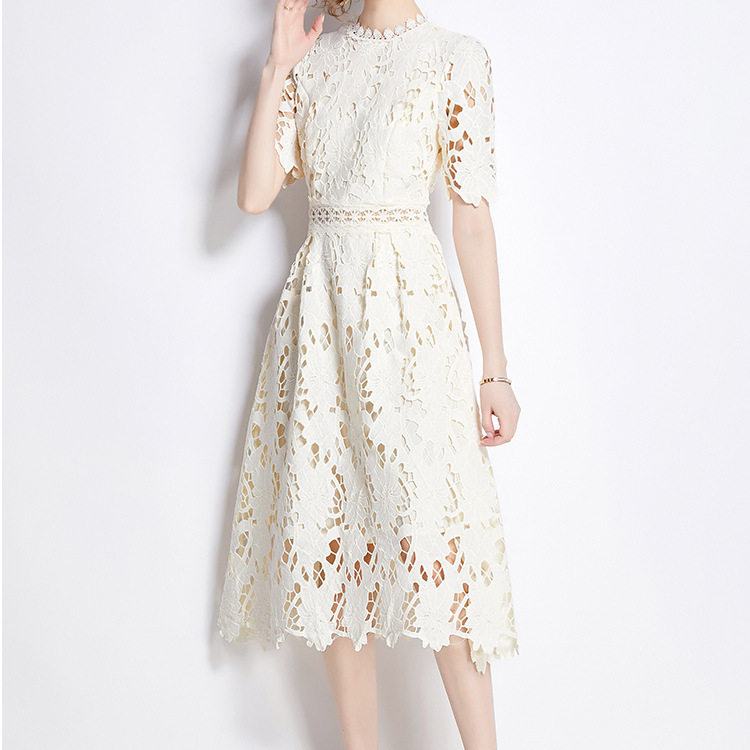 Spring Dress Embroidered Lace A Line Silhouette Mid Length Solid Color Elegant Occasion Wear Wholesale Available