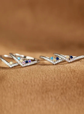 纯银韩版皇冠多彩石镶嵌满钻戒指