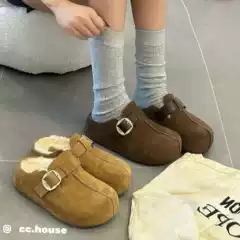 2025 Autumn and Winter Thickened and Elevated Sole Plus Velvet Birkenstock Slippers for Women, Versatile, Fashionable, Retro, Casual and Comfortable Toe-Toe Slippers
