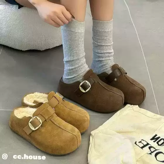 2025 Autumn and Winter Thickened and Elevated Sole Plus Velvet Birkenstock Slippers for Women, Versatile, Fashionable, Retro, Casual and Comfortable Toe-Toe Slippers