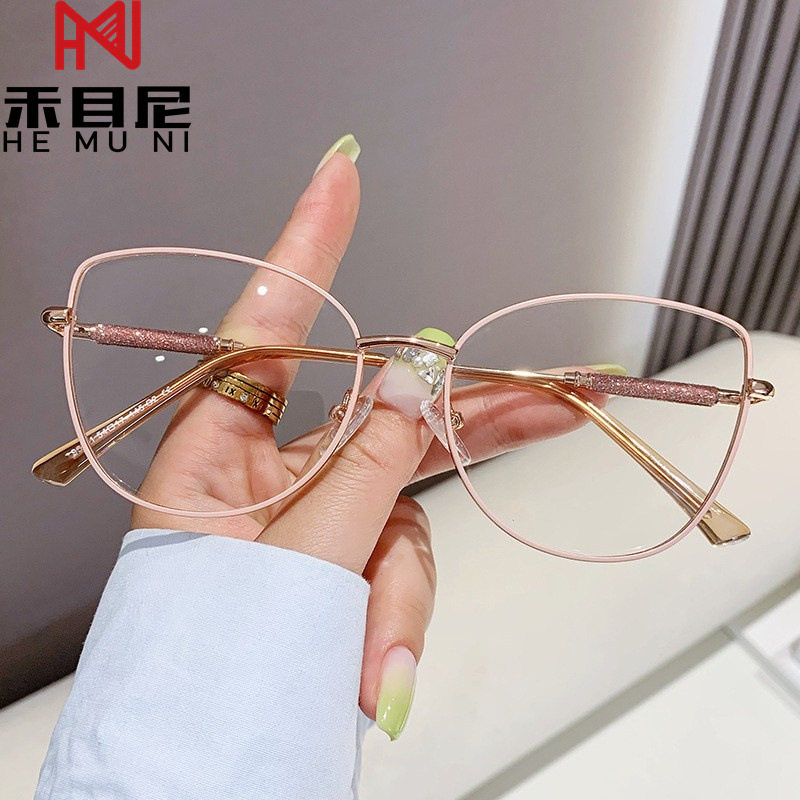 New Fashion Cat's Eye Glasses Frame Red Riding Book Explosions Plain-made All-match European and American Cross-border Anti-blue Light Flat Mirror