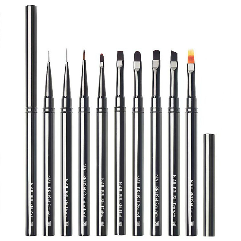Metal rod nail art brush suit painting flower painting pull line daub silky light therapy pen nail art factory wholesale