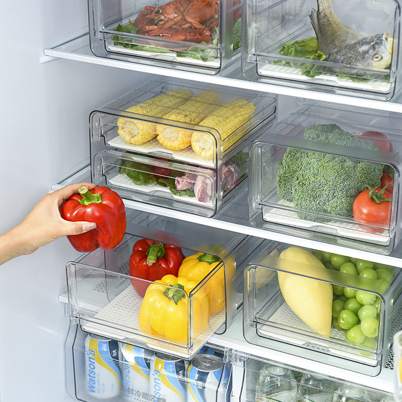 Manufacturer Wholesale Kitchen Food Refrigerator Crisper Fruit and Vegetable Draining Plastic Storage with Lid Pet Refrigerator Crisper