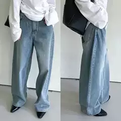 Chill Korean Style Retro Street Lazy Relaxed Straight-breasted Washed Jeans All-match Wide-leg Trousers