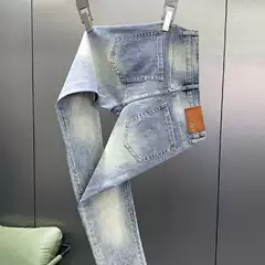 New Autumn and Winter light blue Jeans Men's High-end Jeans Men's Loose Straight Pants Autumn Casual All-match Pants for Men