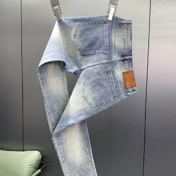 New Autumn and Winter light blue Jeans Men's High-end Jeans Men's Loose Straight Pants Autumn Casual All-match Pants for Men